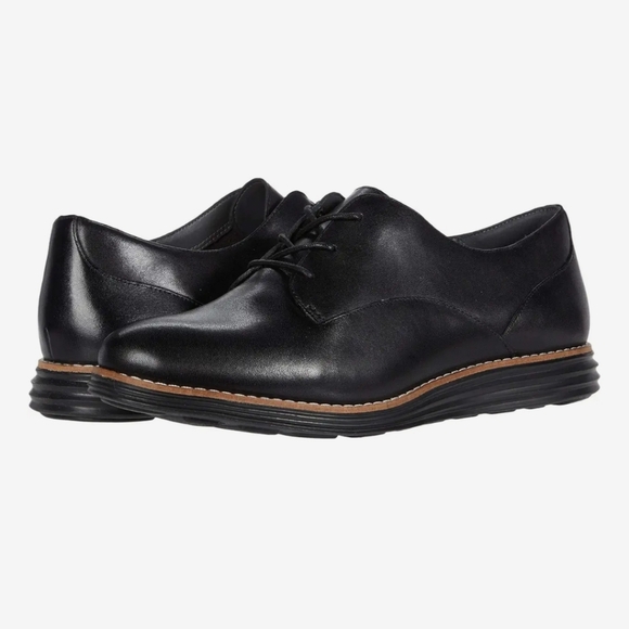 COLE HAAN original grand plain oxfords 5.5 black lace up classic brogue shoes - Picture 1 of 9
